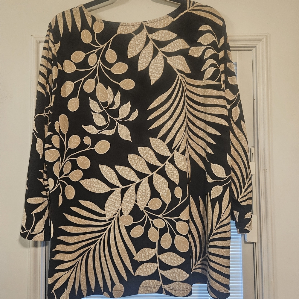 NWOT Ruby Rd 3/4 sleeves blouse Sz 2X black & tan - Picture 2 of 6